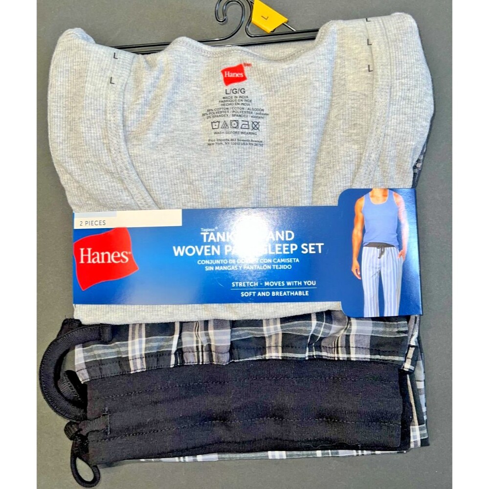 Hanes Men's Blue Sleepwear Tank Top Woven Pant Pajama Sleep Set 2-Piece Size L